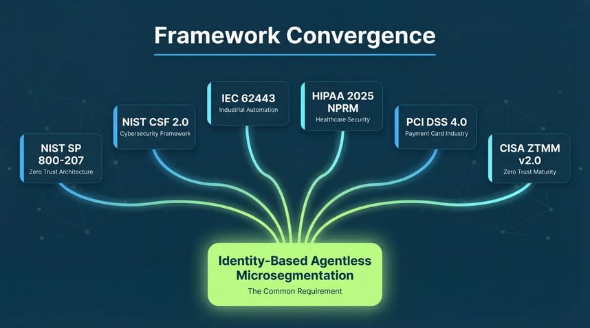 Six compliance frameworks mandating microsegmentation as the required control for unpatchable devices