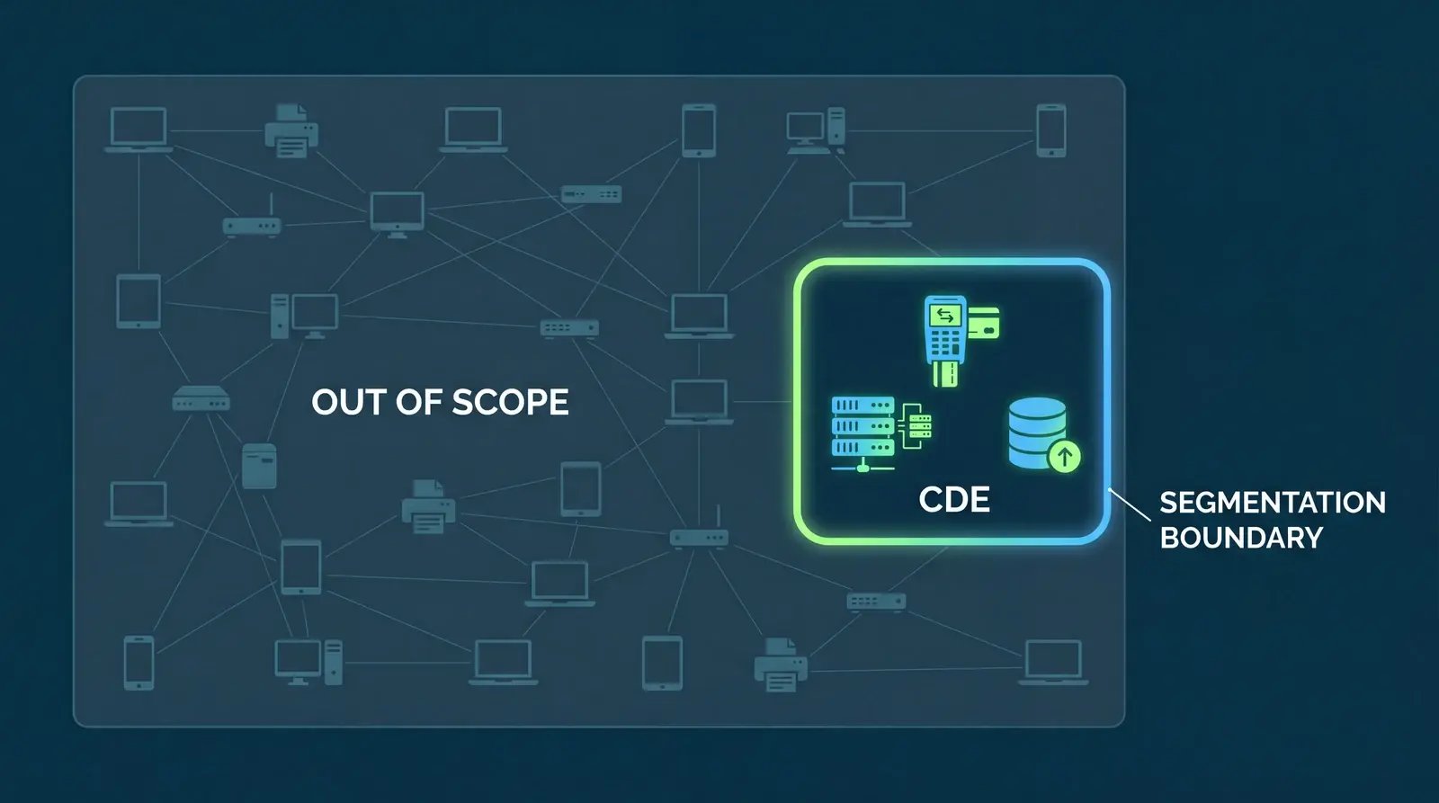 Network segmentation reduces PCI DSS scope by isolating the cardholder data environment so most systems fall out of scope