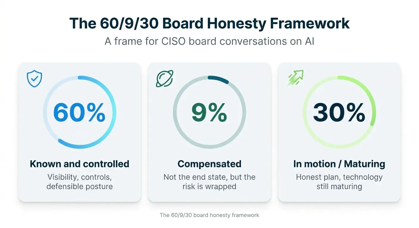 60/9/30 board honesty framework: 60% known and controlled, 9% compensated, 30% in motion and maturing
